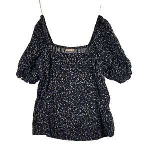 ana‎ a new approach floral square neck puff sleeve top xs black white yellow